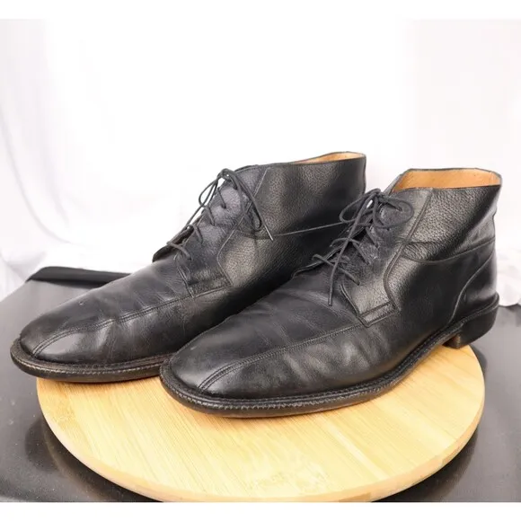 Salvatore Ferragamo Men's Black Leather Lace-Up Ankle Dress Shoes Boots Size 12D