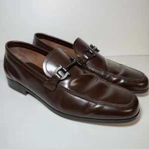 Salvatore‎ Ferragamo Men's Gancini Bit Brown Leather Loafers Shoes