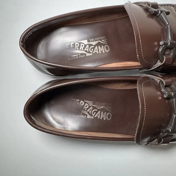Salvatore‎ Ferragamo Men's Gancini Bit Brown Leather Loafers Shoes
