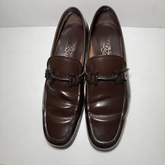 Salvatore‎ Ferragamo Men's Gancini Bit Brown Leather Loafers Shoes