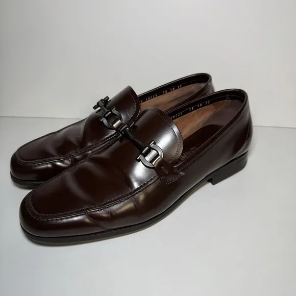 Salvatore‎ Ferragamo Men's Gancini Bit Brown Leather Loafers Shoes