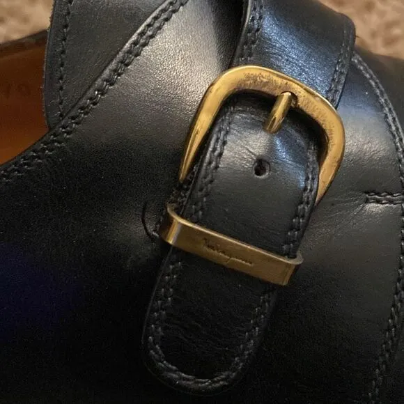 Salvatore Ferragamo Men’s Trameeza Monk Strap Black Leather Dress Shoes size 10