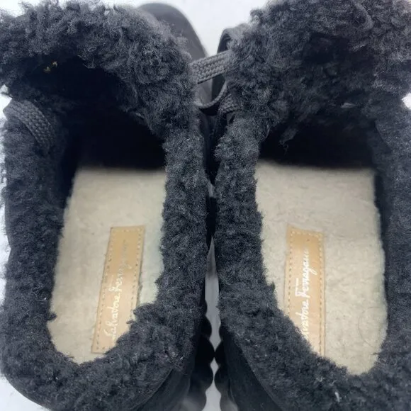 Salvatore Ferragamo Shoes Suede Shearling Sneakers Black Women’s Sz 9 C