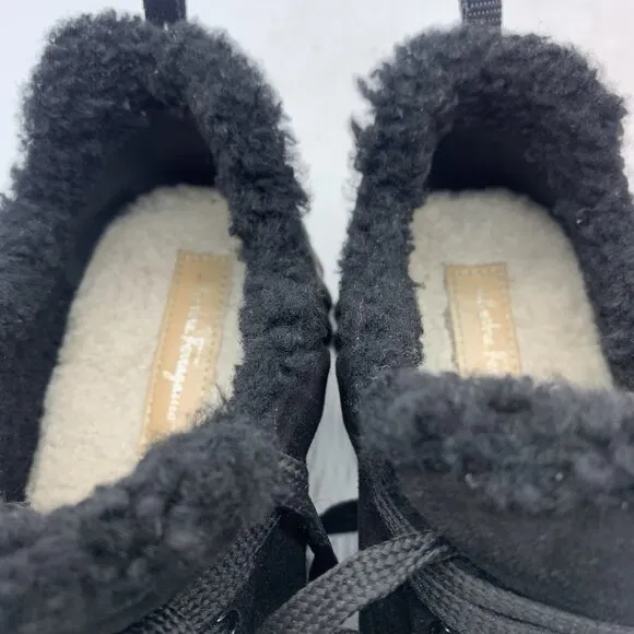 Salvatore Ferragamo Shoes Suede Shearling Sneakers Black Women’s Sz 9 C