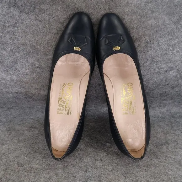 Salvatore Ferragamo Shoes Womens 5.5 Pumps Classic Fashion Leather Blue Formal
