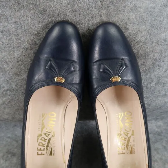 Salvatore Ferragamo Shoes Womens 5.5 Pumps Classic Fashion Leather Blue Formal