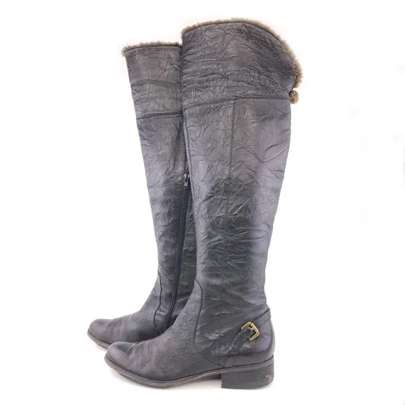 Sam Edelman Kara Black Leather Over the Knee Tall Winter Riding Boots 10M