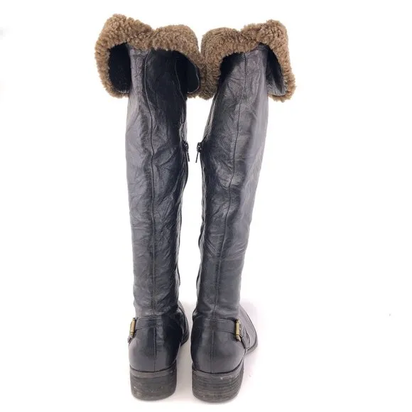 Sam Edelman Kara Black Leather Over the Knee Tall Winter Riding Boots 10M