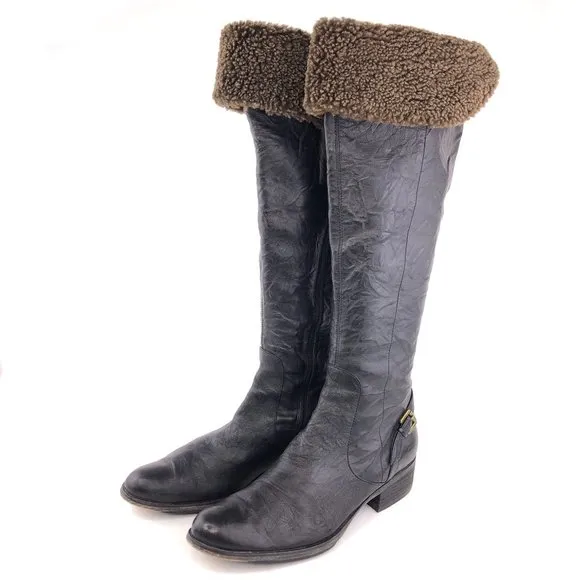 Sam Edelman Kara Black Leather Over the Knee Tall Winter Riding Boots 10M