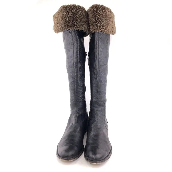Sam Edelman Kara Black Leather Over the Knee Tall Winter Riding Boots 10M