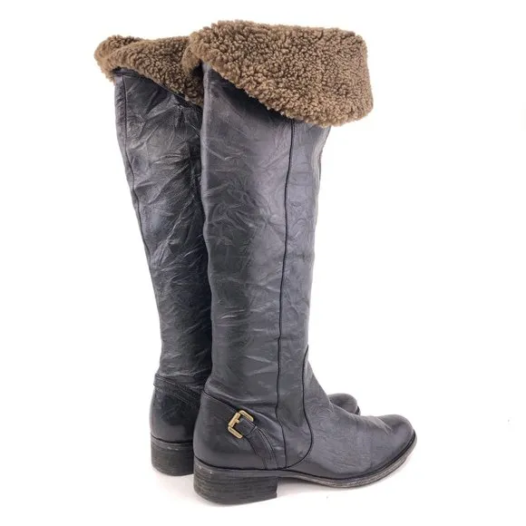 Sam Edelman Kara Black Leather Over the Knee Tall Winter Riding Boots 10M