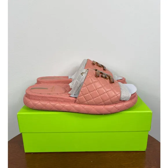 Sam Edelman Karinda Quilted Emblem Slide Sandals in Canyon Clay Size 8.5