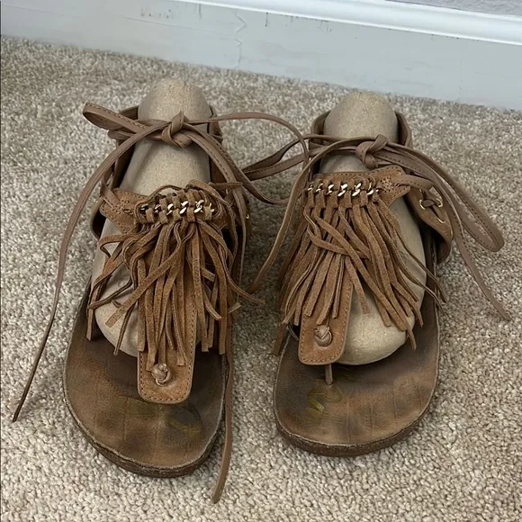 Sam Edelman Kyra Sandals Brown Fringe Size 8.5