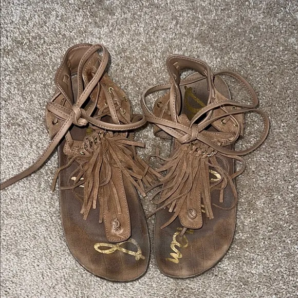 Sam Edelman Kyra Sandals Brown Fringe Size 8.5