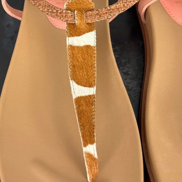 Sam Edelman Naomi Leather Thong Sandals Animal Print Faux Fur Size 8 NWOB