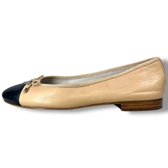 Sam Edelman Sara Nude Ballet Flats – Cap Toe, Stacked Heel, Coquette Girl,Size 7