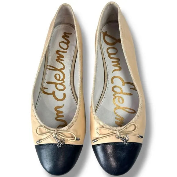 Sam Edelman Sara Nude Ballet Flats – Cap Toe, Stacked Heel, Coquette Girl,Size 7