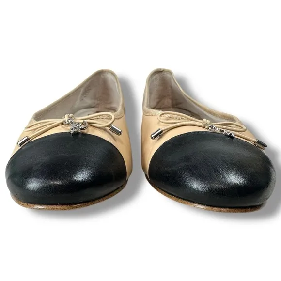 Sam Edelman Sara Nude Ballet Flats – Cap Toe, Stacked Heel, Coquette Girl,Size 7