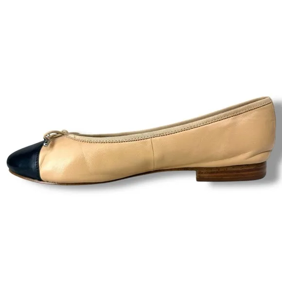 Sam Edelman Sara Nude Ballet Flats – Cap Toe, Stacked Heel, Coquette Girl,Size 7