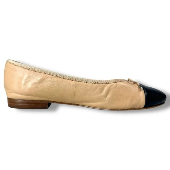 Sam Edelman Sara Nude Ballet Flats – Cap Toe, Stacked Heel, Coquette Girl,Size 7
