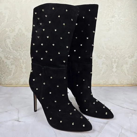 Sam Edelman Size 8M &quot;Waylon&quot; Black Suede Boots Silver Stud Embellishment NWT