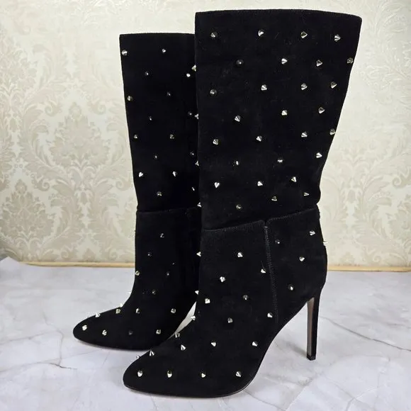 Sam Edelman Size 8M &quot;Waylon&quot; Black Suede Boots Silver Stud Embellishment NWT