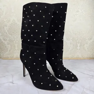 Sam Edelman Size 8M &quot;Waylon&quot; Black Suede Boots Silver Stud Embellishment NWT