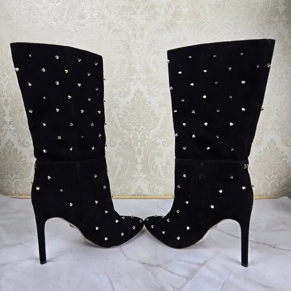 Sam Edelman Size 8M &quot;Waylon&quot; Black Suede Boots Silver Stud Embellishment NWT