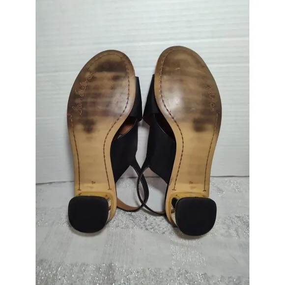 Sam Edelman Torin Black Leather Gold Heeled Slingback Sandals Size 7.5M EUC!
