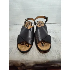 Sam Edelman Torin Black Leather Gold Heeled Slingback Sandals Size 7.5M EUC!