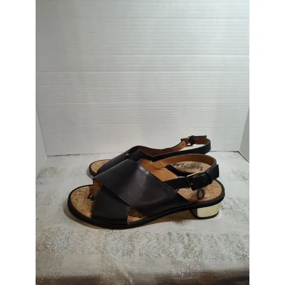 Sam Edelman Torin Black Leather Gold Heeled Slingback Sandals Size 7.5M EUC!