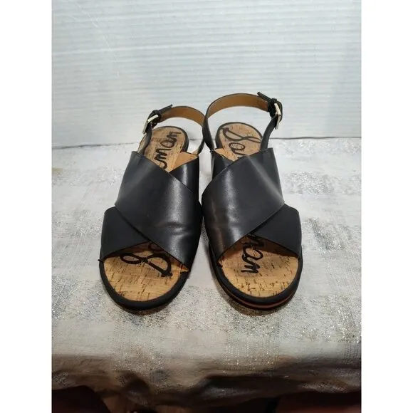 Sam Edelman Torin Black Leather Gold Heeled Slingback Sandals Size 7.5M EUC!