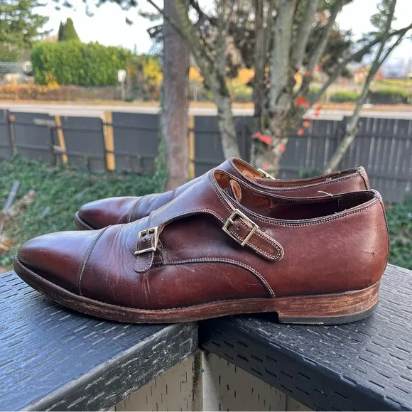 Santoni Brown Leather Double Monk Strap Dress Shoes Size 9