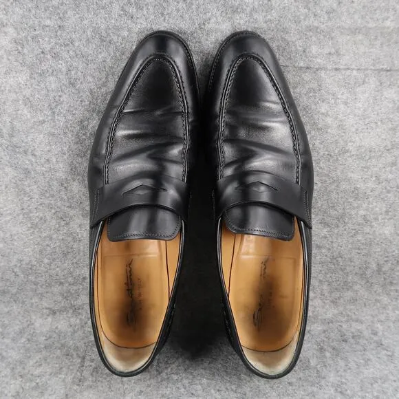 Santoni Shoes Mens 10.5 Penny Loafers Dress Leather Black Slip On Classic Formal