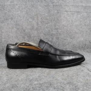 Santoni Shoes Mens 10.5 Penny Loafers Dress Leather Black Slip On Classic Formal