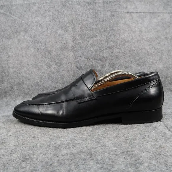 Santoni Shoes Mens 10.5 Penny Loafers Dress Leather Black Slip On Classic Formal