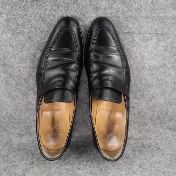 Santoni Shoes Mens 10.5 Penny Loafers Dress Leather Black Slip On Classic Formal