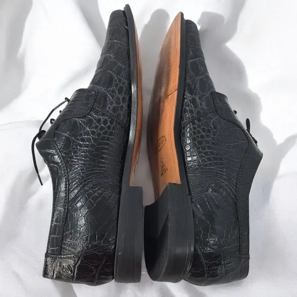 Santos Leather Dress Shoes Crocodile Embossed Lace Up Oxfords Black, Men Size 12