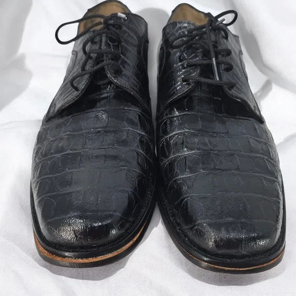 Santos Leather Dress Shoes Crocodile Embossed Lace Up Oxfords Black, Men Size 12
