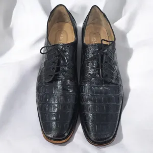 Santos Leather Dress Shoes Crocodile Embossed Lace Up Oxfords Black, Men Size 12