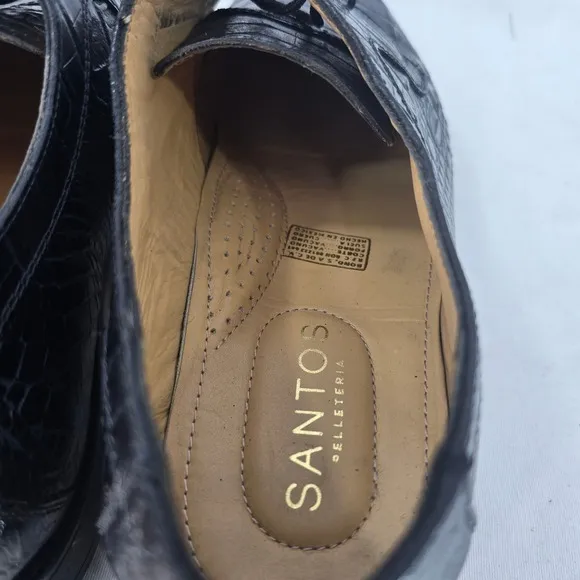 Santos Leather Dress Shoes Crocodile Embossed Lace Up Oxfords Black, Men Size 12