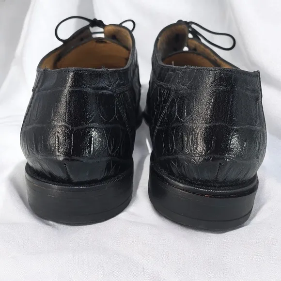 Santos Leather Dress Shoes Crocodile Embossed Lace Up Oxfords Black, Men Size 12