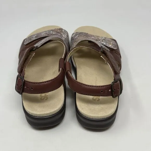 SAS Huggy Sandals Womens 7 M Brown Leather Snakeskin Ankle Strap Comfort Casual
