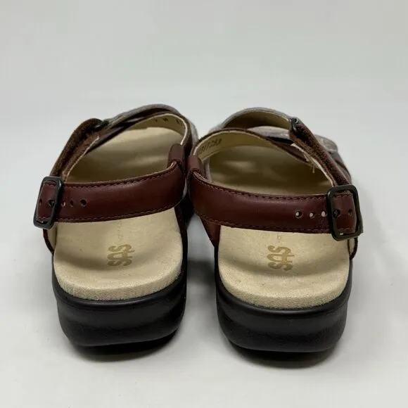 SAS Huggy Sandals Womens 7 M Brown Leather Snakeskin Ankle Strap Comfort Casual