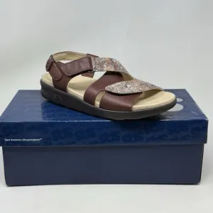 SAS Huggy Sandals Womens 7 M Brown Leather Snakeskin Ankle Strap Comfort Casual