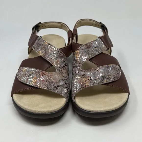 SAS Huggy Sandals Womens 7 M Brown Leather Snakeskin Ankle Strap Comfort Casual
