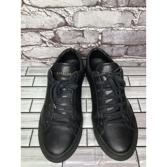Satoshi Black Leather Lace Up Casual Portugal Sneakers Shoes Men Sz 43EU/10M US