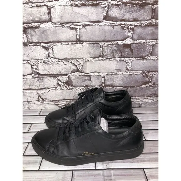 Satoshi Black Leather Lace Up Casual Portugal Sneakers Shoes Men Sz 43EU/10M US