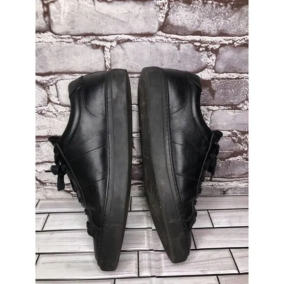 Satoshi Black Leather Lace Up Casual Portugal Sneakers Shoes Men Sz 43EU/10M US
