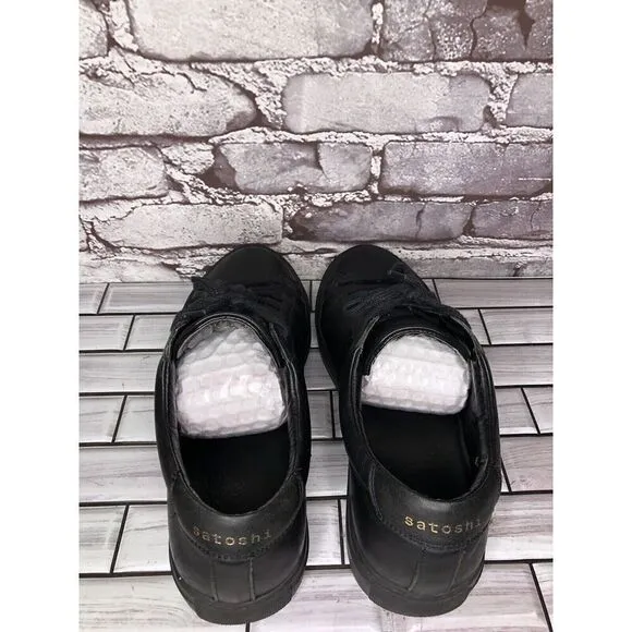 Satoshi Black Leather Lace Up Casual Portugal Sneakers Shoes Men Sz 43EU/10M US